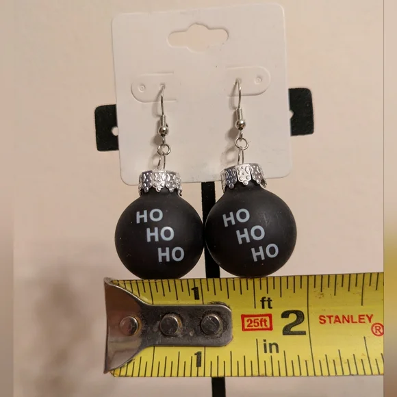 🎄BOGO FREE🎄 Festive Christmas Black Ho Ho Ho Ornament Ball Earrings - Picture 3 of 4
